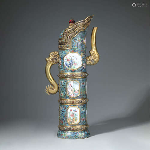 A Gilt-Bronze Enamel Cloisonne Monk’S Cap Jug