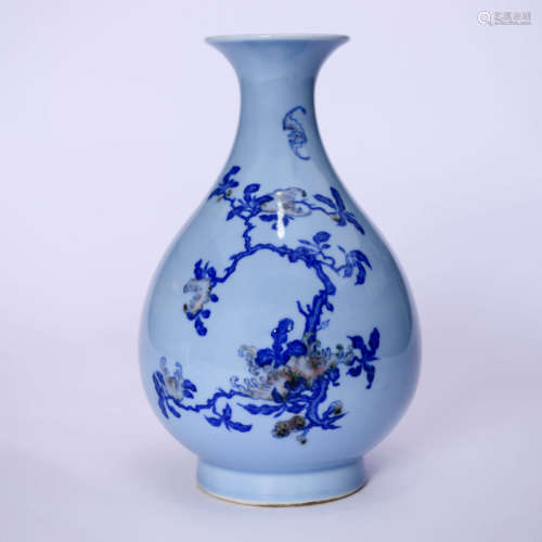 A Skyblue-Glazed Flower And Bats Pear-Shaped Vase