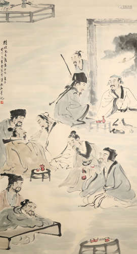 A Chinese Scholars Painting Scroll, Fu Baoshi Mark