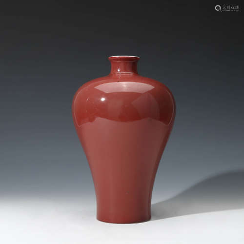 A Red-Glazed Porcelain Meiping Vase