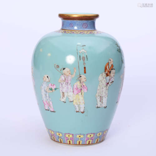 A Celadon-Glazed Children Playing Porcelain Vase
