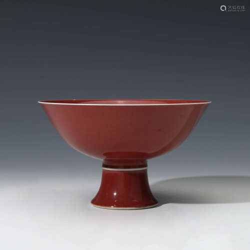 A Red-Glazed Porcelain Stem Bowl