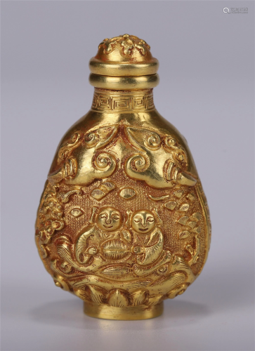 CHINESE PURE GOLD FIGURES SNUFF BOTTLE QING DYNASTY