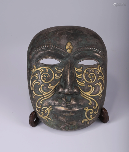 CHINESE GOLD INLAID SILVER MASK LIAO DYNASTY