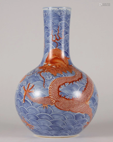 CHINESE PORCELAIN BLUE AND WHITE IRON RED DRAGON