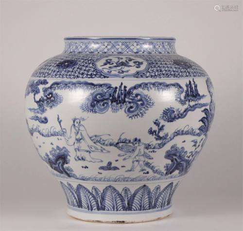 CHINESE PORCELAIN BLUE AND WHITE FIGURE AND STORY