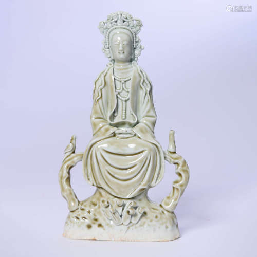 A Misty Blue Porcelain Statue Of Guanyin