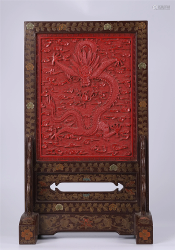 CHINESE CINNABAR DRAGON PLAQUE COLOR LACQUER TABLE