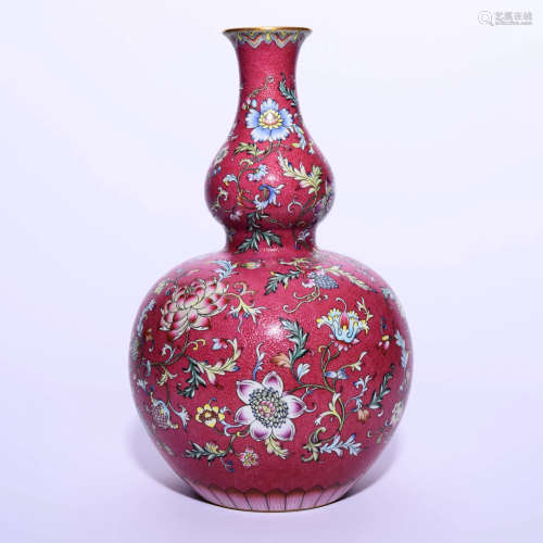 A Rouge-Red Floral Double-Gourd-Shaped Vase