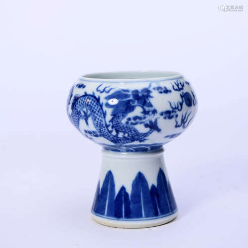 A Blue And White Dragon Stem Washer