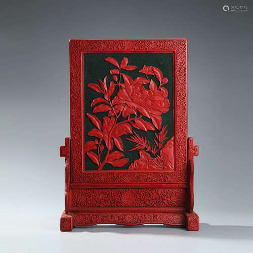 A Carved Cinnabar Lacquerware Floral Table Screen