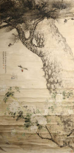 A Chinese Flower And Birds Painting Scroll, Wu Hufan Mark