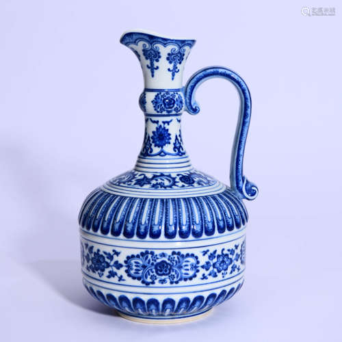 A Blue And White Flower Loop-Handle Vase