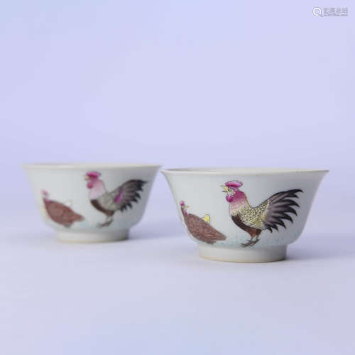 A Pair Of Doucai Rooster Cups