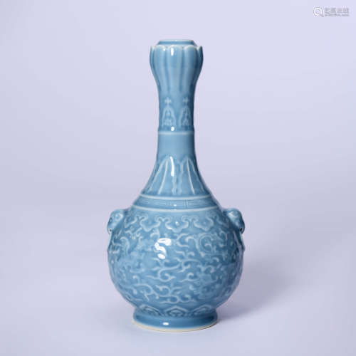 A Blue-Glazed An-Decorated Dragon Lotus-Mouth Vase