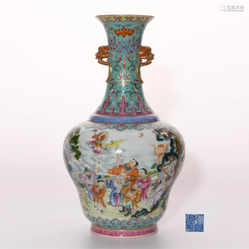 Famille Rose Figural Vase Qianlong Priod