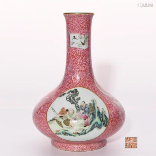 Famille Rose Figural Vase Qianlong Period