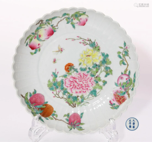 Famille Rose Peony Lobed Plate Yongzheng Period