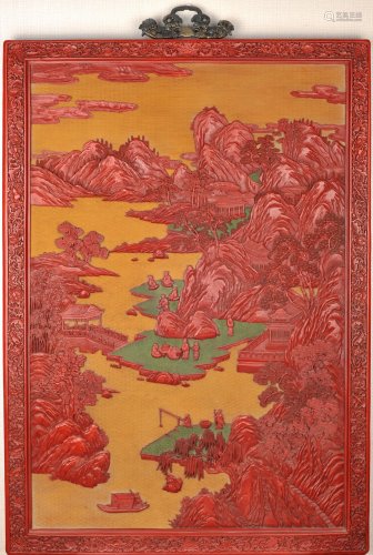 Carved Cinnabar Lacquer Panel