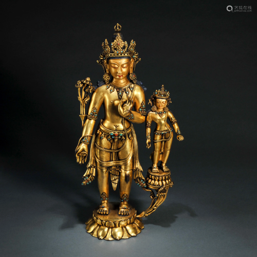 Bronze Gilt Avalokitesvara with Acolytes