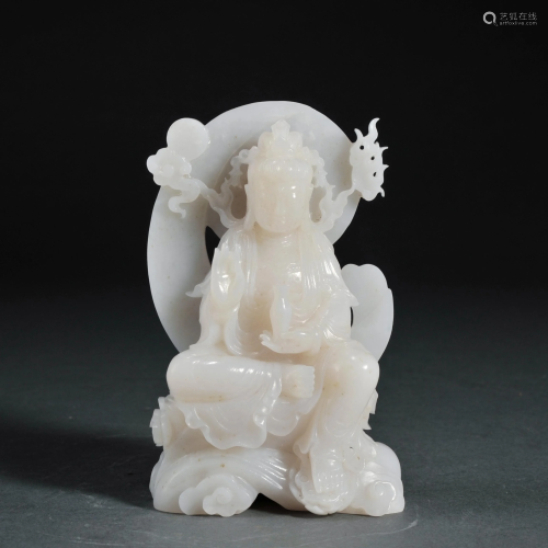 Carved White Jade Seated Guanyin
