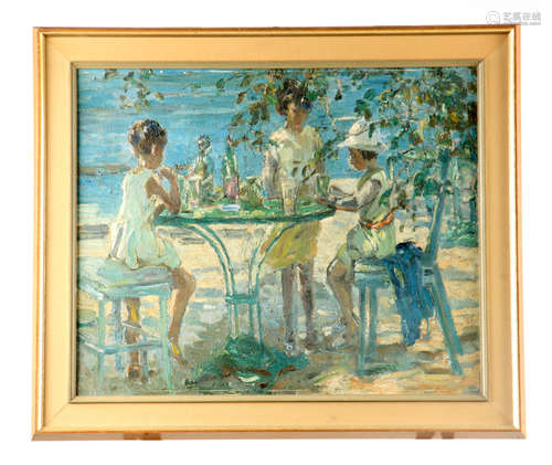 ATT TO DOROTHEA SHARPE (1874 - 1955) OIL ON CANVAS Figures a...