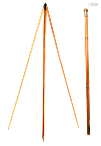 A RARE 19TH CENTURY GENTLEMANS WALKING STICK/CAMERA TRIPOD w...