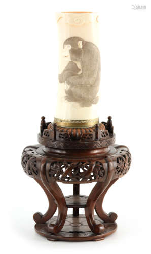 A MASSIVE 19TH CENTURY CHINESE IVORY TUSK VASE finely carved...