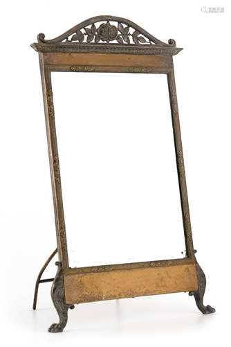 A 19TH CENTURY BRASS DRESSING TABLE MIRROR with flowerhead m...