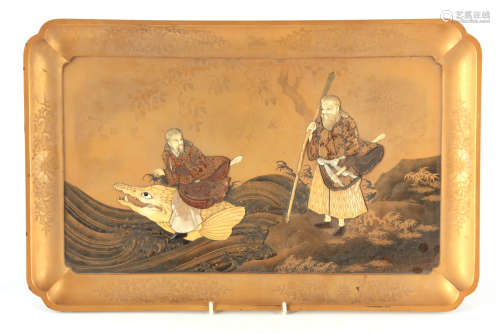 A MEIJI PERIOD JAPANESE SHIBAYAMA AND LACQUER WORK TRAY depi...