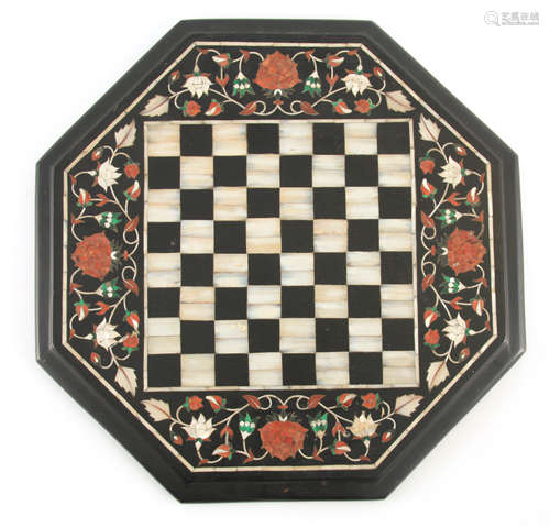 A 19TH CENTURY PIETRA DURA INLAID OCTAGONAL TABLE TOP decora...