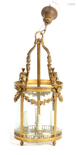 A FINE 19TH CENTURY REGENCY STYLE CAST BRASS HALL LANTERN of...