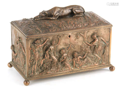 A 19TH CENTURY FRENCH BRONZE CASKET with classical figural p...