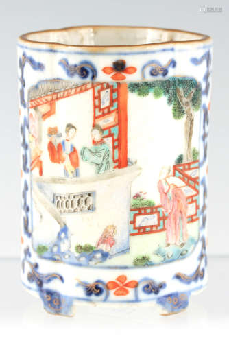 AN EARLY 18TH CENTURY CHINESE PORCELAIN SPILL VASE of shaped...