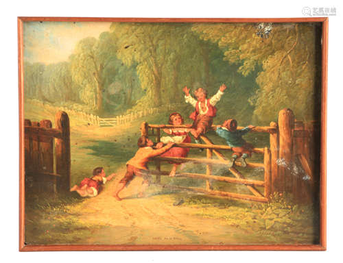 A 19TH CENTURY OIL ON BOARD TRAY ENTITLED ‘HAPPY AS A KING’ ...