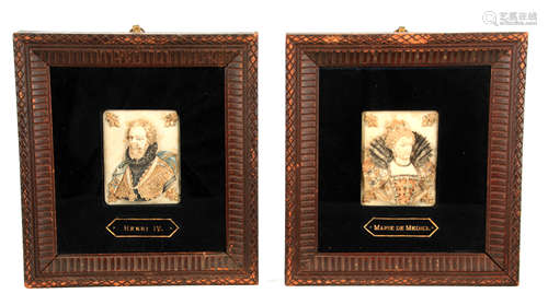 A PAIR OF 19TH CENTURY DIEPPE IVORY FRAMED PLAQUES modelled ...