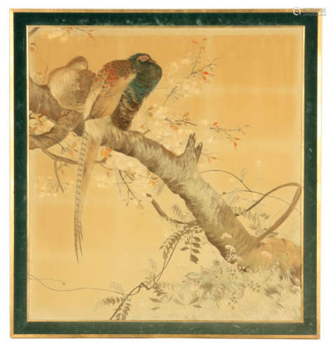 A FINE 19TH CENTURY JAPANESE COLOURED SILK WORK PANEL with r...