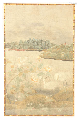 A LARGE MEIJI PERIOD JAPANESE EMBROIDERED PANEL depicting a ...