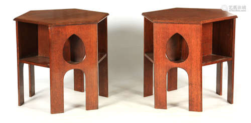 A PAIR OF 20TH CENTURY OAK HEALS TEARDROP OCCASIONAL TABLES ...