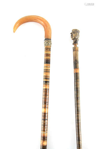 TWO 19TH CENTURY SECTIONAL HORN TAPERING WALKING STICKS one ...