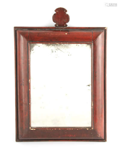 AN EARLY CONTINENTAL RED LACQUER CUSHION FRAMED MIRROR with ...