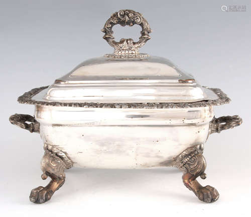 A 19TH CENTURY SILVER PLATE ON COPPER SOUP TUREEN AND COVER ...