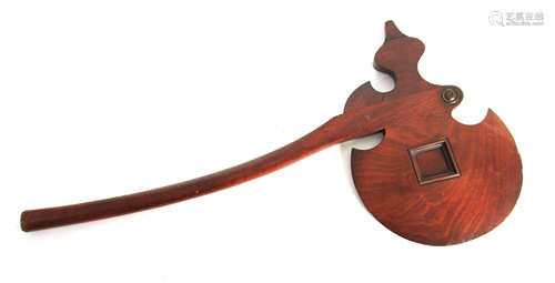 AN UNUSUAL LATE REGENCY MAHOGANY PRESENTATION AXE with panel...