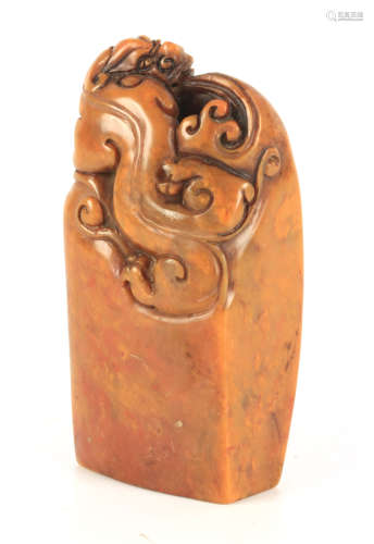 A CHINESE SOAPSTONE SEAL with carved dragon 7.5cm high