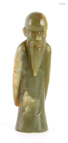 A CHINESE JADE STANDING FIGURE OF A SAGE 14cm high