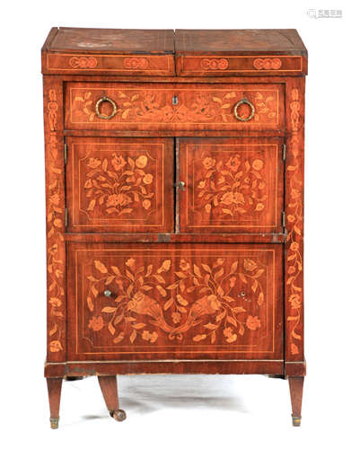 AN 18TH CENTURY DUTCH MARQUETRY WALNUT WASHSTAND with hinged...