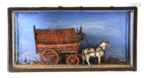 A 19TH CENTURY GLAZED CASED DIORAMA depicting a loaded wood ...