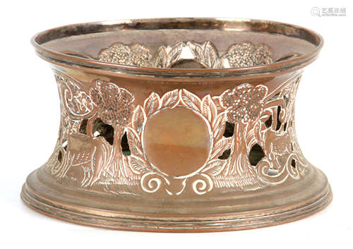 A 19TH CENTURY LARGE SILVER PLATE ON COPPER DISH RING with r...