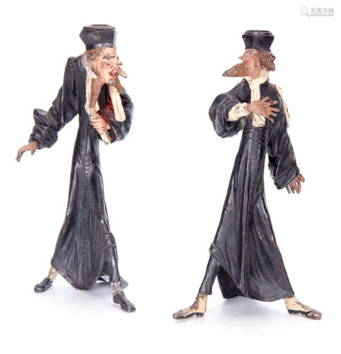 AN UNUSUAL PAIR OF LATE 19TH CENTURY BRONZED AND PAINTED CAS...