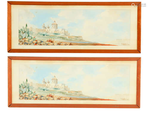 A PAIR OF 20TH CENTURY WATERCOLOURS the grand harbour, Valle...